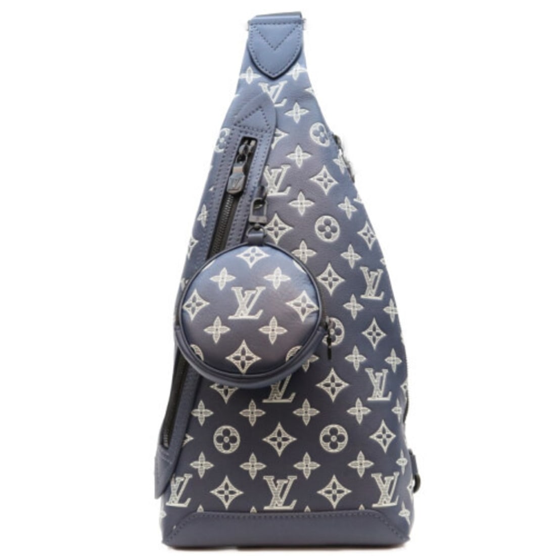 LOUIS VUITTON M24751 Monogram Shadow Duo Sling Bag, Body Navy, Men's: --- Catalog ---Category: SizeSize (HxWxD): 43cm x 20cm x 6cm / 16.92'' x 7.87'' x 2.36''Category: DesignType: Sling bagColor: NavyGender: MenMaterial: Monogram Shadow Category: GeneralBrand: Louis Vui