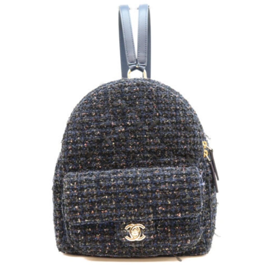 CHANEL Navy Fancy Tweed Mini Backpack with Gold Hardware - Women's: --- Catalog ---Category: SizeSize (HxWxD): 25cm x 21cm x 13cm / 9.84'' x 8.26'' x 5.11''Category: DesignType: BackpackColor: NavyGender: WomenMaterial: Tweed Category: GeneralBrand: Chanel--- Item Lis