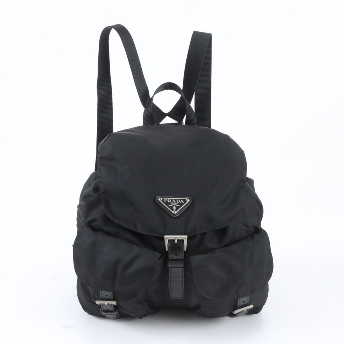 Prada Tessuto Nylon Triangle Logo Leather Backpack Handbag Black Women's: --- Catalog ---Category: SizeSize (HxWxD): 27cm x 30cm x 13cm / 10.62'' x 11.81'' x 5.11''Strap Length: 78cm / 30.7''Handle Length: 20cm / 7.87''Category: DesignType: Backpack, HandbagColor: BlackGend