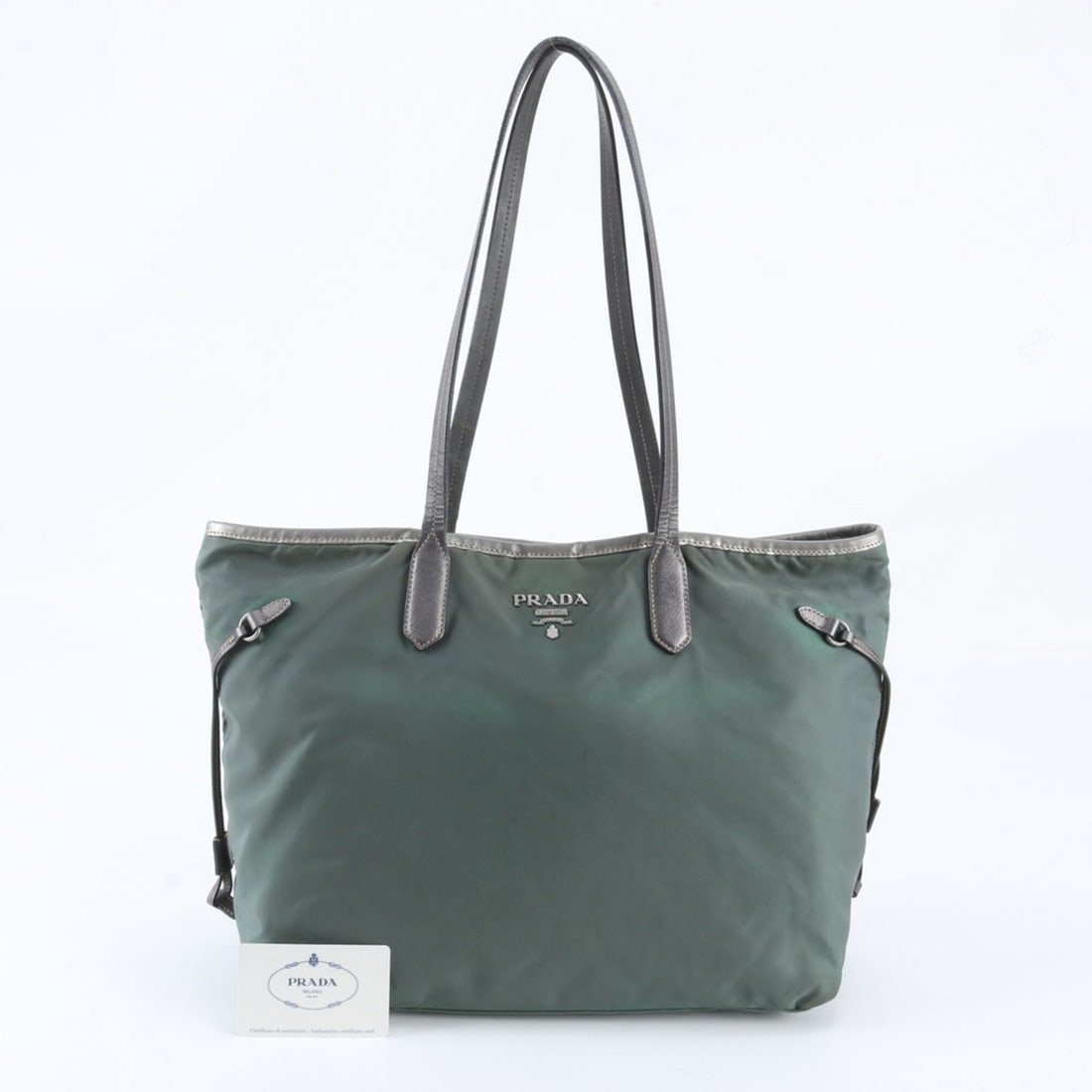 Prada Tessuto Nylon Triangle Logo Tote Bag (BR4001) with Guarantee Card - Women's Handbag/Shoulder: --- Catalog ---Category: SizeSize (HxWxD): 29cm x 34cm x 14cm / 11.41'' x 13.38'' x 5.51''Handle Length: 60cm / 23.62''Category: DesignType: Handbag, Shoulder bag, Tote bagColor: GreenGender: WomenMat