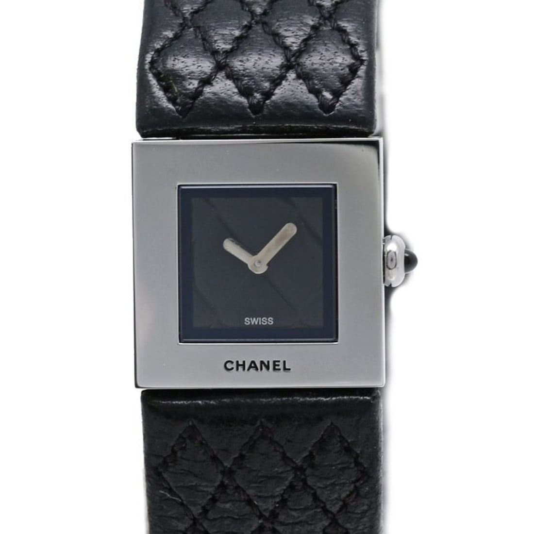 CHANEL Matelassé H0116 Women's Watch, Stainless Steel x Leather, 40486: --- Catalog ---Category: SizeWrist Size: 17.5cm / 6.88''Case Diameter: 19mm / 0.75''Category: DesignType: WristwatchGender: WomenColor (Dial): BlackMaterial (Band): LeatherMaterial (Case): Stainless s