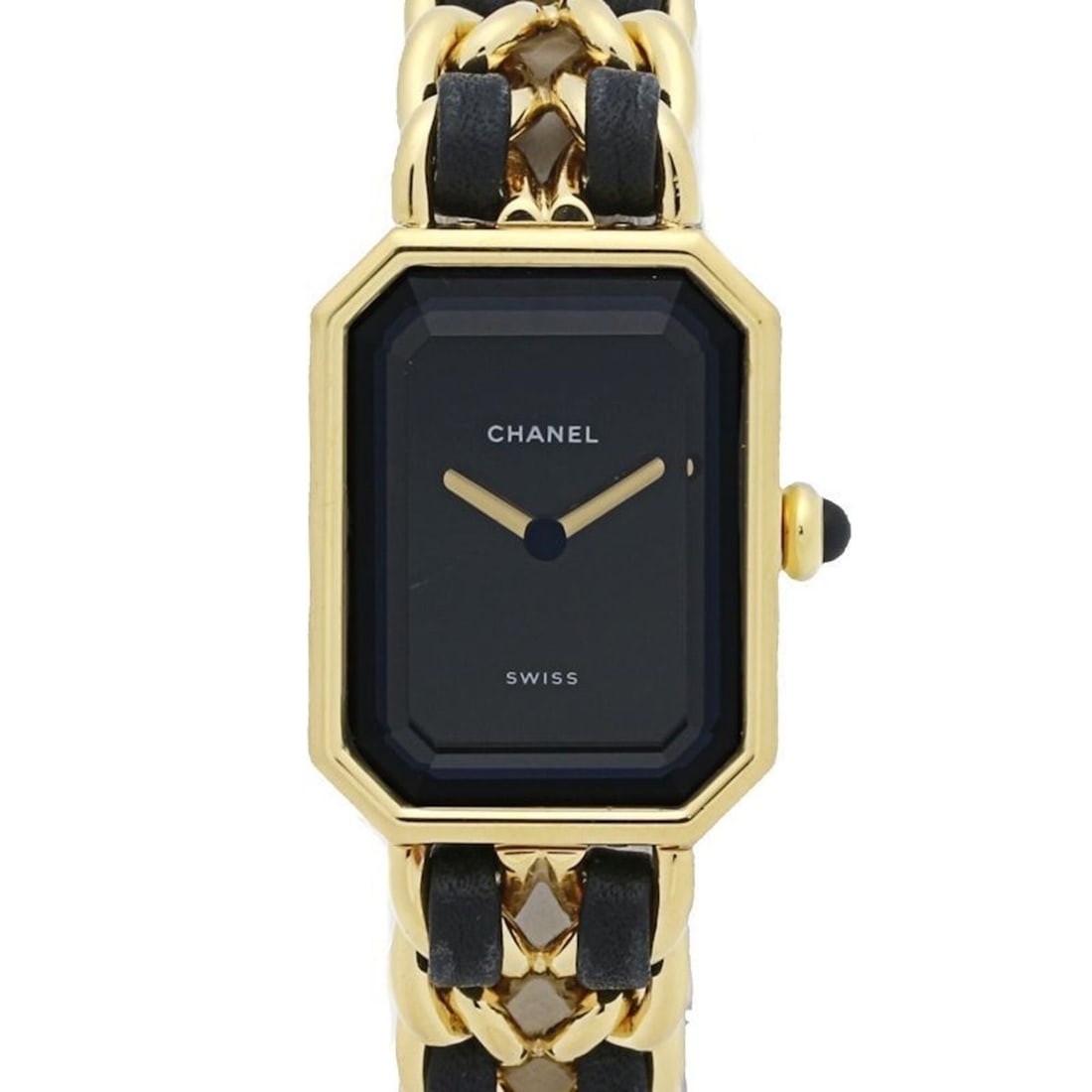 CHANEL Premiere Women's Watch, Size M, H0001 483011002, Gold Plated (GP) x Leather Strap, 130519: --- Catalog ---Category: SizeWrist Size: 15cm / 5.9''Case Diameter: 20mm / 0.79''Category: DesignType: WristwatchGender: WomenColor (Dial): BlackMaterial (Band): Gold plated, LeatherMaterial (Case): G