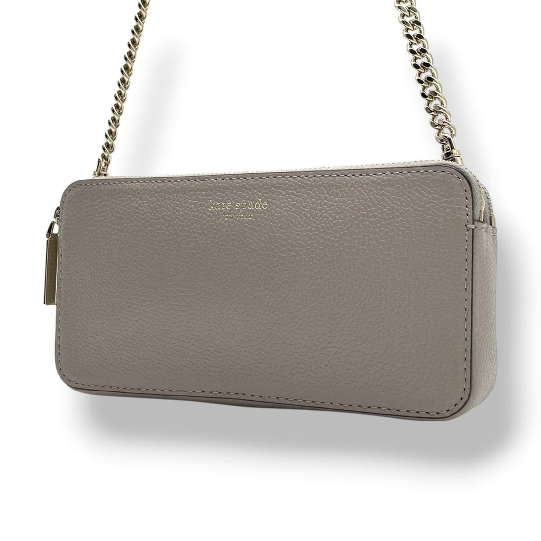 Kate Spade Margaux Double Zip Mini Crossbody Shoulder Bag Pouch Leather Grey Greige Gold Hardware M4: --- Catalog ---Category: SizeSize (HxWxD): 16cm x 18.5cm x 4cm / 6.29'' x 7.28'' x 1.57''Category: DesignType: Pochette, Shoulder bagColor: GrayGender: WomenMaterial: Leather Category: GeneralBrand: K