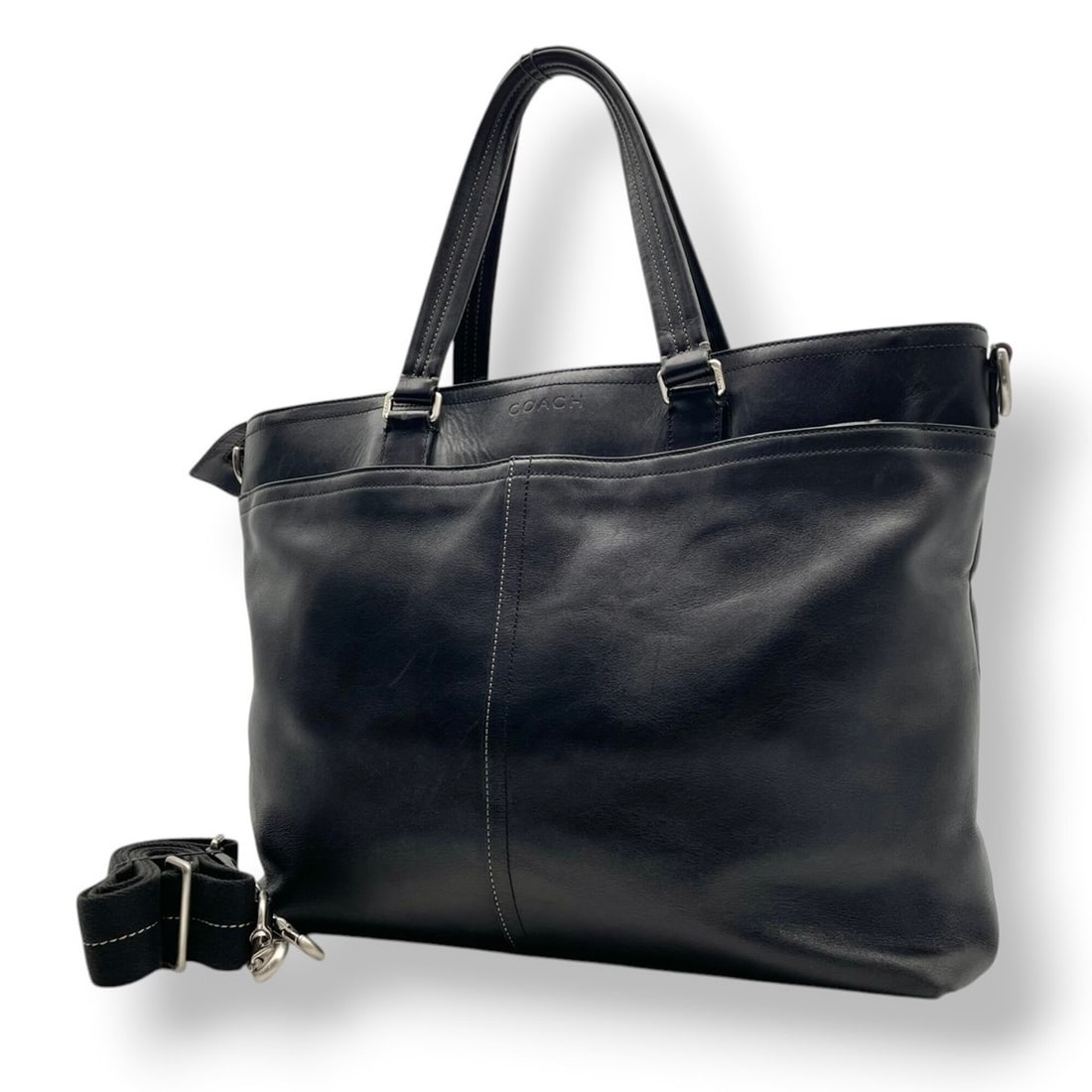Coach Lexington Leather Business Tote Handbag Shoulder Bag Black Silver Hardware Men's S10 (1 of 20)