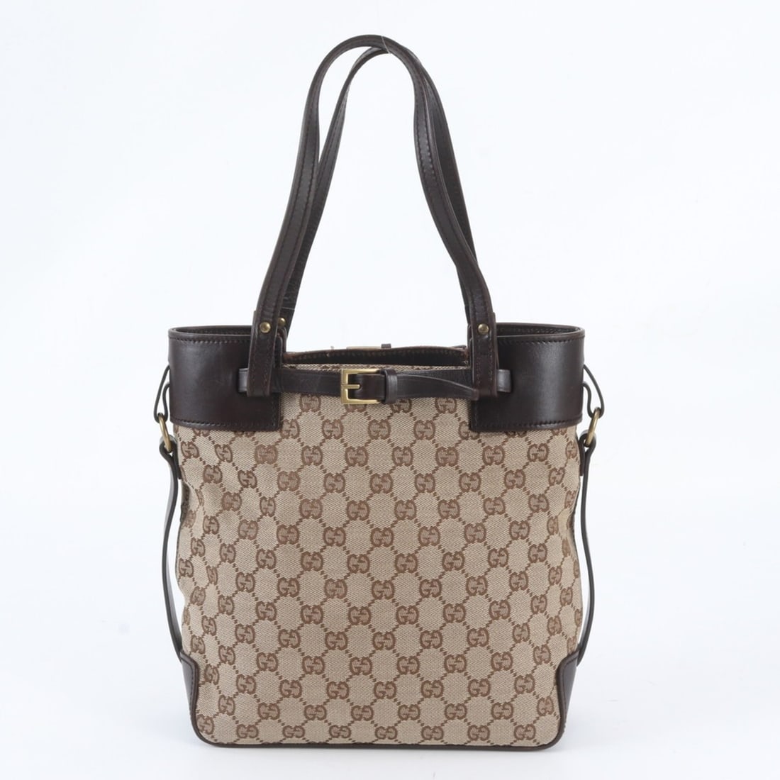 Gucci GG Canvas 107757 Leather Tote Bag, Handbag, Shoulder Brand Name Handbag for Women: --- Catalog ---Category: SizeSize (HxWxD): 27cm x 25cm x 10cm / 10.62'' x 9.84'' x 3.93''Handle Length: 46cm / 18.11''Category: DesignType: Handbag, Shoulder bag, Tote bagColor: BrownGender: WomenMate