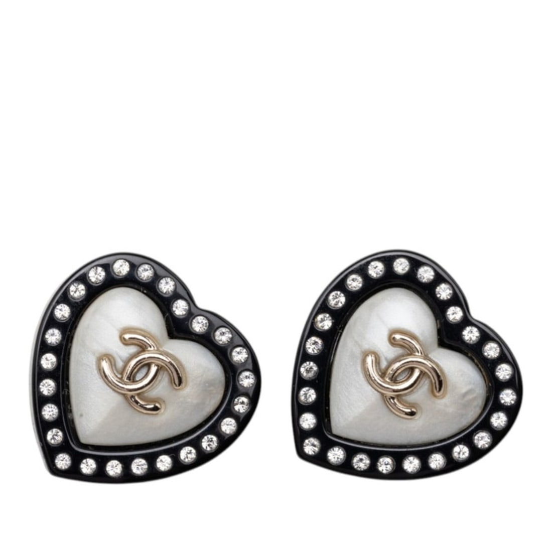 Chanel Coco Mark Stud Earrings, Heart D21S, Black with Gold Rhinestones, Women's CHANEL: --- Catalog ---Category: SizeSize (HxWxD): 21.80mm x 21.70mm / 0.86'' x 0.85''Category: DesignType: Stud earringsColor: Black, GoldGender: WomenMaterial: RhinestoneCategory: GeneralBrand: Chanel--- It