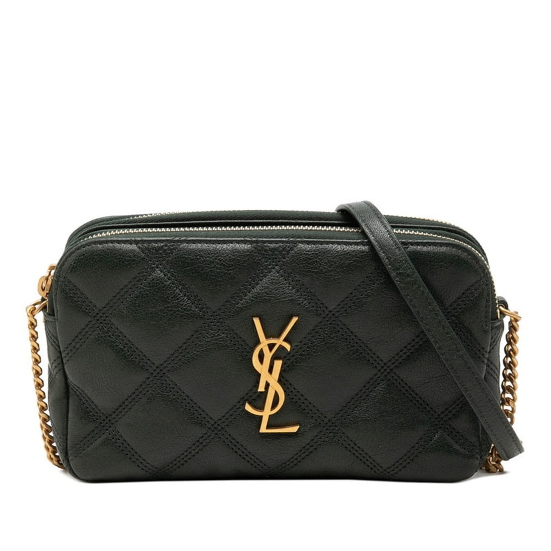Saint Laurent YSL Logo Becky Double Zip Pouch Crossbody Chain Shoulder Bag 608941 Green Leather: --- Catalog ---Category: SizeSize (HxWxD): 11.5cm x 18cm x 4.5cm / 4.52'' x 7.08'' x 1.77''Category: DesignType: Shoulder bagColor: GreenGender: WomenMaterial: Leather Category: GeneralMPN: 608941Bran