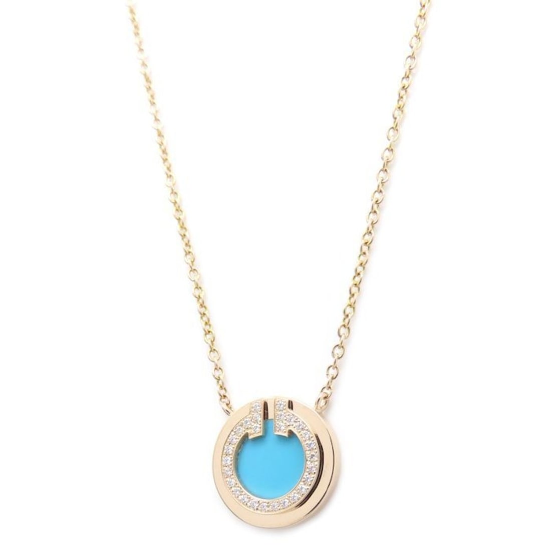 TIFFANY&Co. Tiffany T TWO Circle Necklace Turquoise Diamond 18KRG Rose Gold Women's 295681: --- Catalog ---Category: SizeWeight: 3.3g / 0.11oz.Diameter: 10.8mm / 0.42''Neck Circumference: 40.5 cm - 46 cm / 15.94'' - 18.11''Category: DesignStone: Diamond, TurquoiseGender: WomenMaterial: Rose 