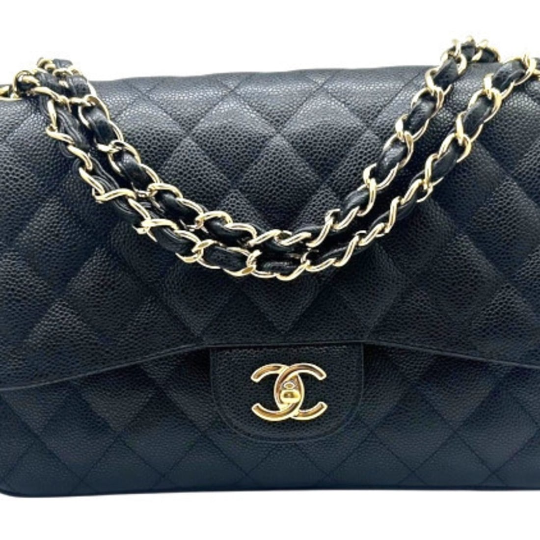 CHANEL Chanel Large Matelassé 30 Double Flap Caviar Leather Black Chain Coco Mark Women's Men's: --- Catalog ---Category: SizeSize (HxWxD): 21cm x 30cm x 9cm / 8.26'' x 11.81'' x 3.54''Category: DesignType: HandbagColor: BlackGender: Men,WomenMaterial: Grained Calfskin Hardware Color: GoldCategor