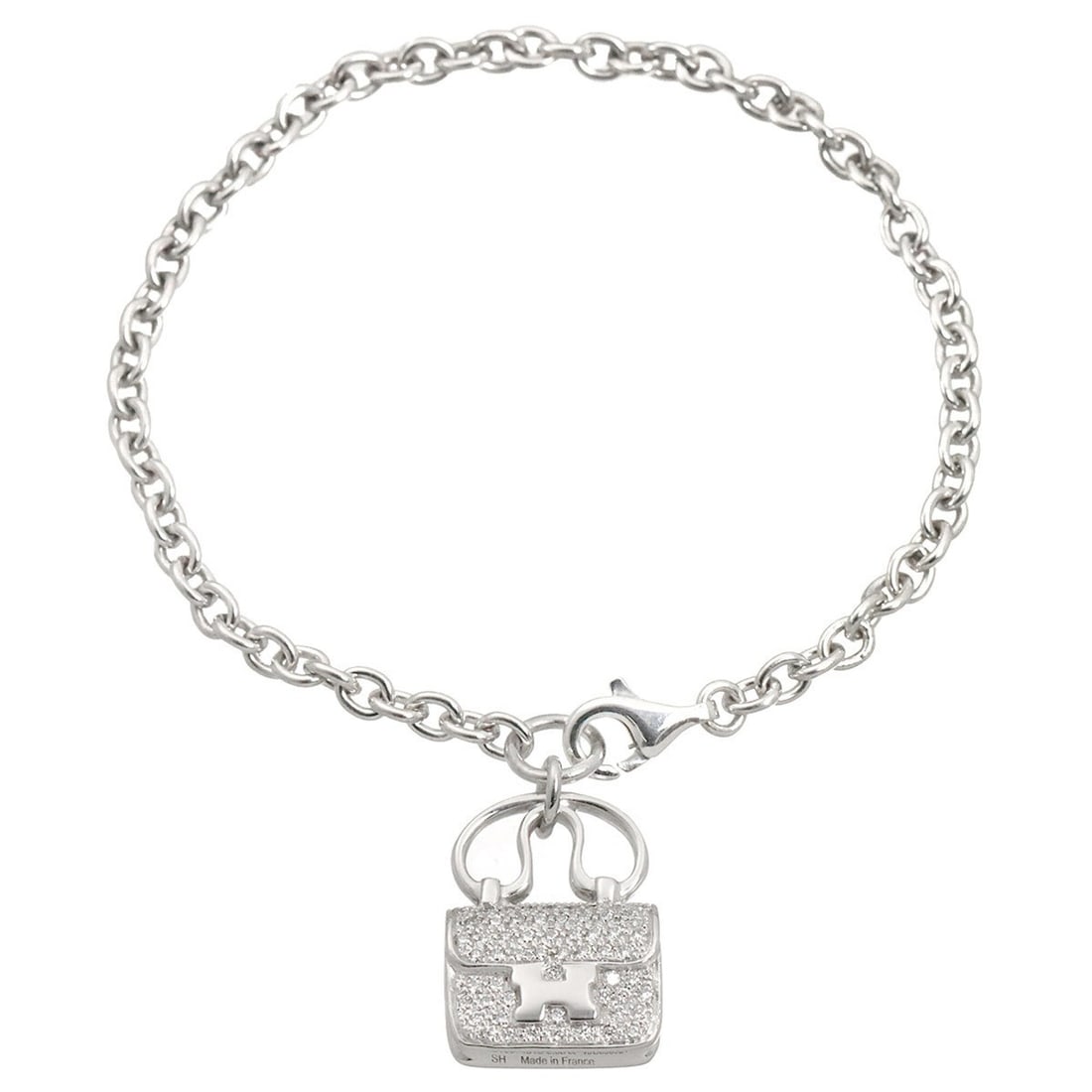 Hermes Amulette Diamond Bracelet 0.58ct 14.5cm 18K WG White Gold 750: --- Catalog ---Category: SizeLength: 14.5cm / 5.7''Category: DesignType: Charm braceletGender: WomenMaterial: White gold (18K)Category: GeneralBrand: Hermes--- Item List ---Section: ConditionRanking: 