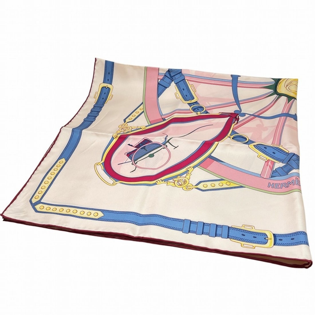 HERMES Carre 90 Wheel of Liberty Silk Scarf/Muffler/Stole, Pink: --- Catalog ---Category: SizeSize (LxW): 89cm x 89cm / 35.03'' x 35.03''Category: DesignType: ScarfColor: PinkGender: WomenMaterial: Silk Category: GeneralBrand: Hermes--- Item List ---Section: Condit