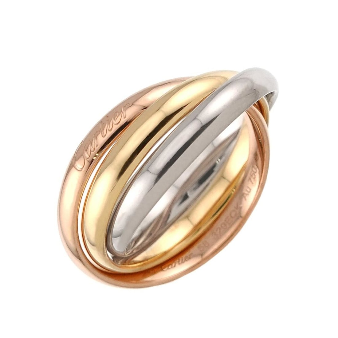 Cartier Trinity Ring, Medium MM, Size 58, 18K Yellow Gold, White Pink Triple Band, Three 3 Colors,: --- Catalog ---Category: SizeUS Size: 9Brand Size: 58Category: DesignType: Band ringGender: Women,MenMaterial: Pink gold (18K), White gold (18K), Yellow gold (18K)Category: GeneralBrand: Cartier--- It