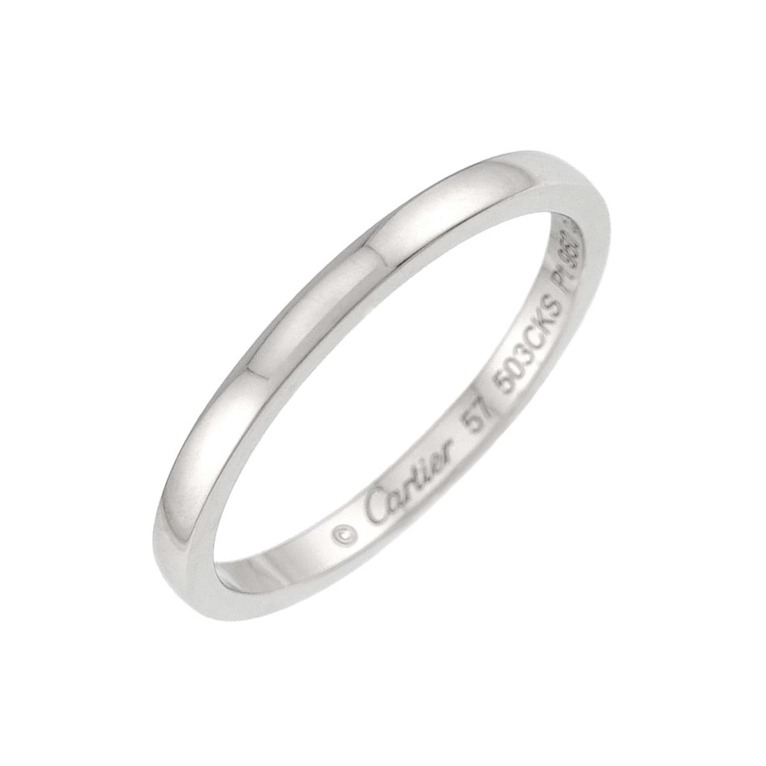 Cartier Ballerina Ring #57, 2mm wide, Platinum.: --- Catalog ---Category: SizeUS Size: 8.5Brand Size: 57Category: DesignType: Band ringGender: Women,MenMaterial: Platinum 950Category: GeneralBrand: Cartier--- Item List ---Section: ConditionRanking: 