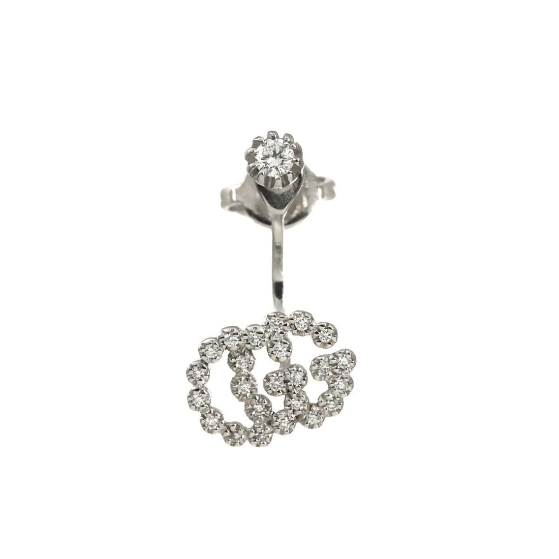 Gucci GG Running Diamond Earring, 18K White Gold (750), Single Earring (Pierced): --- Catalog ---Category: SizeSize (HxWxD): 18.00mm x 10.20mm / 0.71'' x 0.40''Category: DesignType: Stud earringsGender: WomenMaterial: White gold (18K)Single earring: YesCategory: GeneralBrand: Gucci