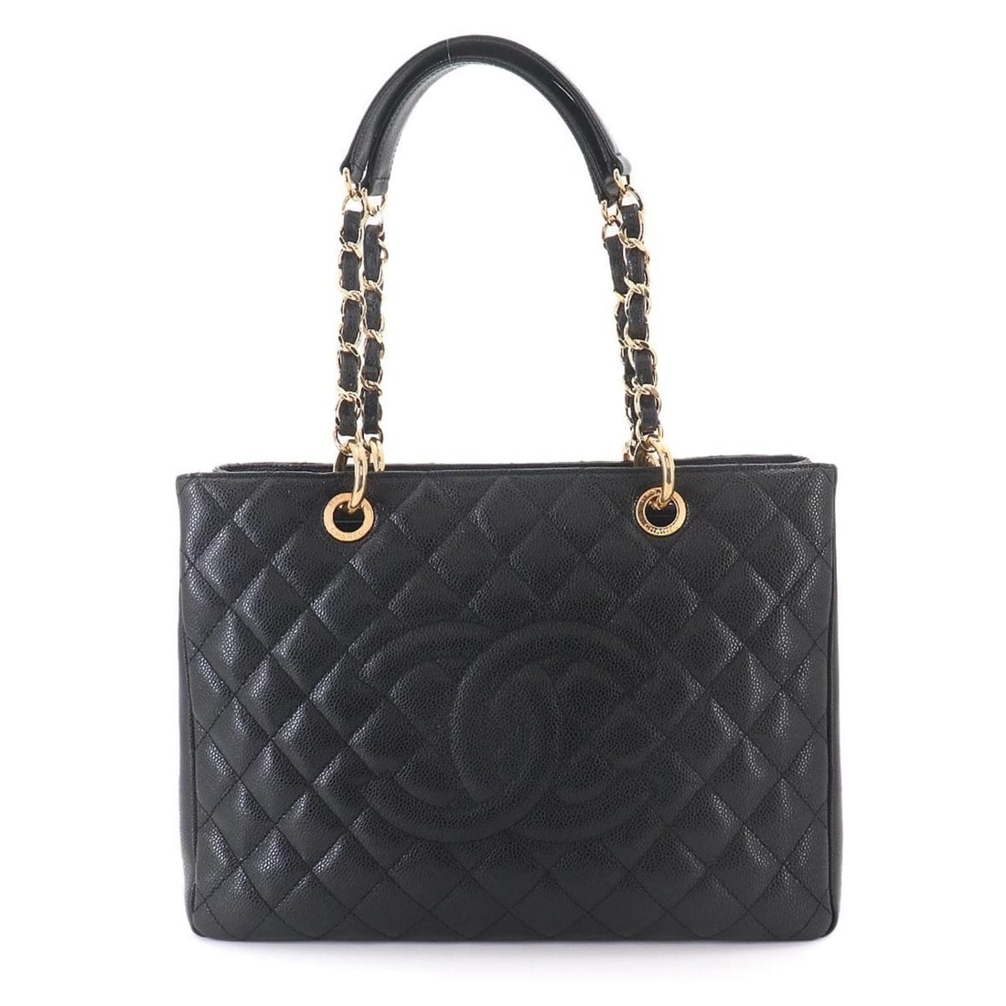 Chanel Matelasse Grand Chain Tote Handbag GST Caviar Leather Black A50995: --- Catalog ---Category: SizeSize (HxWxD): 24.5cm x 33.5cm x 13cm / 9.64'' x 13.18'' x 5.11''Category: DesignType: Handbag, Tote bagColor: BlackGender: WomenMaterial: Grained Calfskin Category: Genera