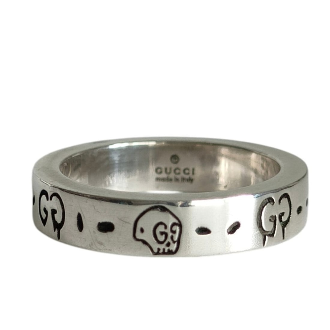 GUCCI 925 Ghost Skull Ring, Silver, Men's and Women's Accessory: --- Catalog ---Category: SizeWidth: 4mm / 0.16''Weight: 4.4g / 0.15oz.JP Size: 8US Size: 4.5Inner Diameter: 15.00mm / 0.59''Category: DesignType: Band ringColor: SilverGender: WomenMaterial: Silver 92