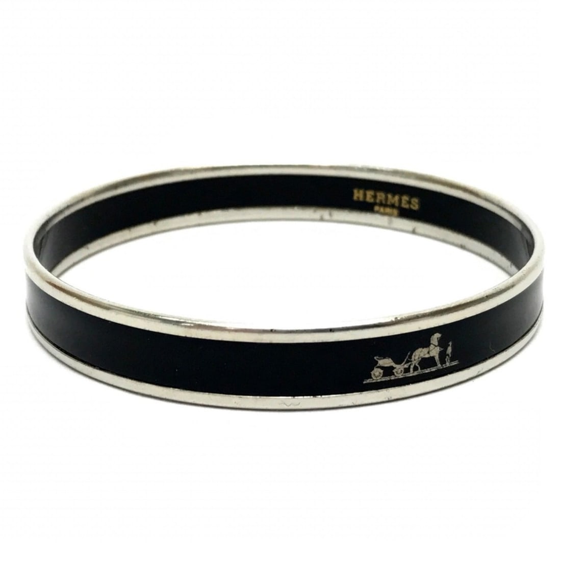 HERMES Fan Caleche Enamel PM Bracelet Accessory Bangle Metal Ladies Black: --- Catalog ---Category: SizeWidth: 1cm / 0.39''Diameter: 9cm / 3.54''Category: DesignType: Charm braceletColor: BlackGender: WomenMaterial: MetalCategory: GeneralBrand: HermesModel: Email PM--- Item 