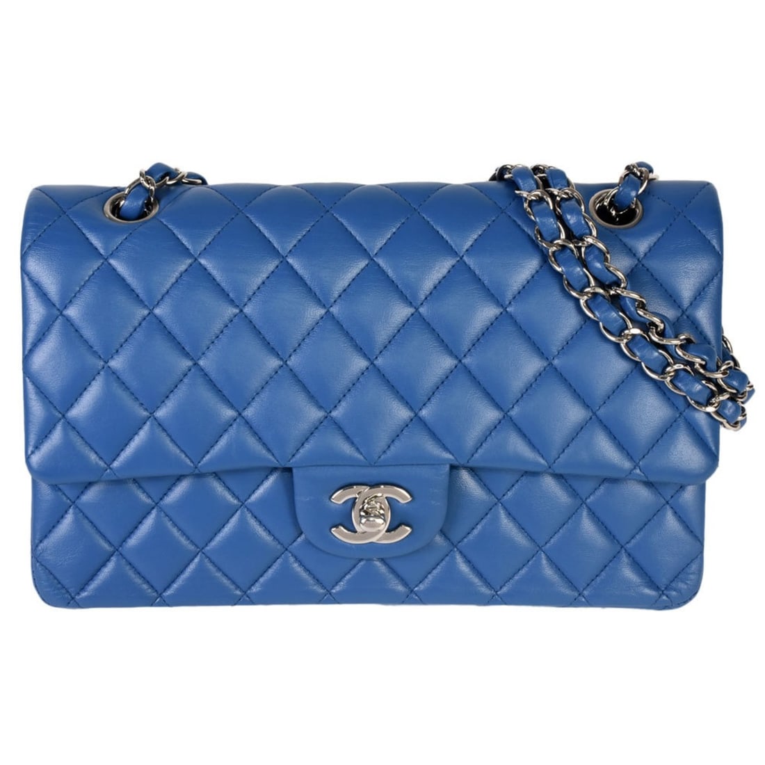 CHANEL Matelasse 25 W Flap Chain Shoulder Bag No. 22 (manufactured in 2016) Coco Mark Lambskin Blue: --- Catalog ---Category: SizeSize (HxWxD): 16cm x 25cm x 6.5cm / 6.29'' x 9.84'' x 2.55''Strap Length: 54cm / 21.25''Category: DesignType: Shoulder bagColor: BlueGender: WomenClosure: FlapMaterial: Su