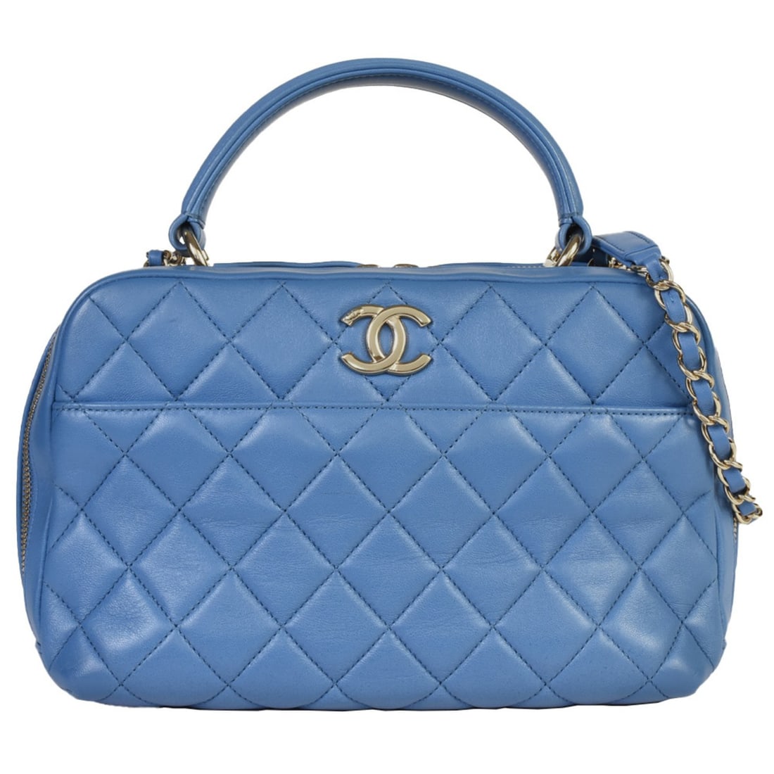 CHANEL Matelasse Coco Mark 2way Bowling Bag No. 27 Handbag Shoulder Lambskin Blue (1 of 8)
