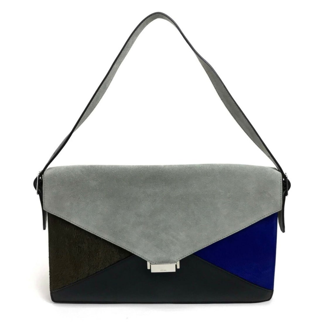 CELINE Celine Bag Metal fittings Diamond clutch Shoulder bag Clutch Suede Leather Pony Women's Gray (1 of 12)