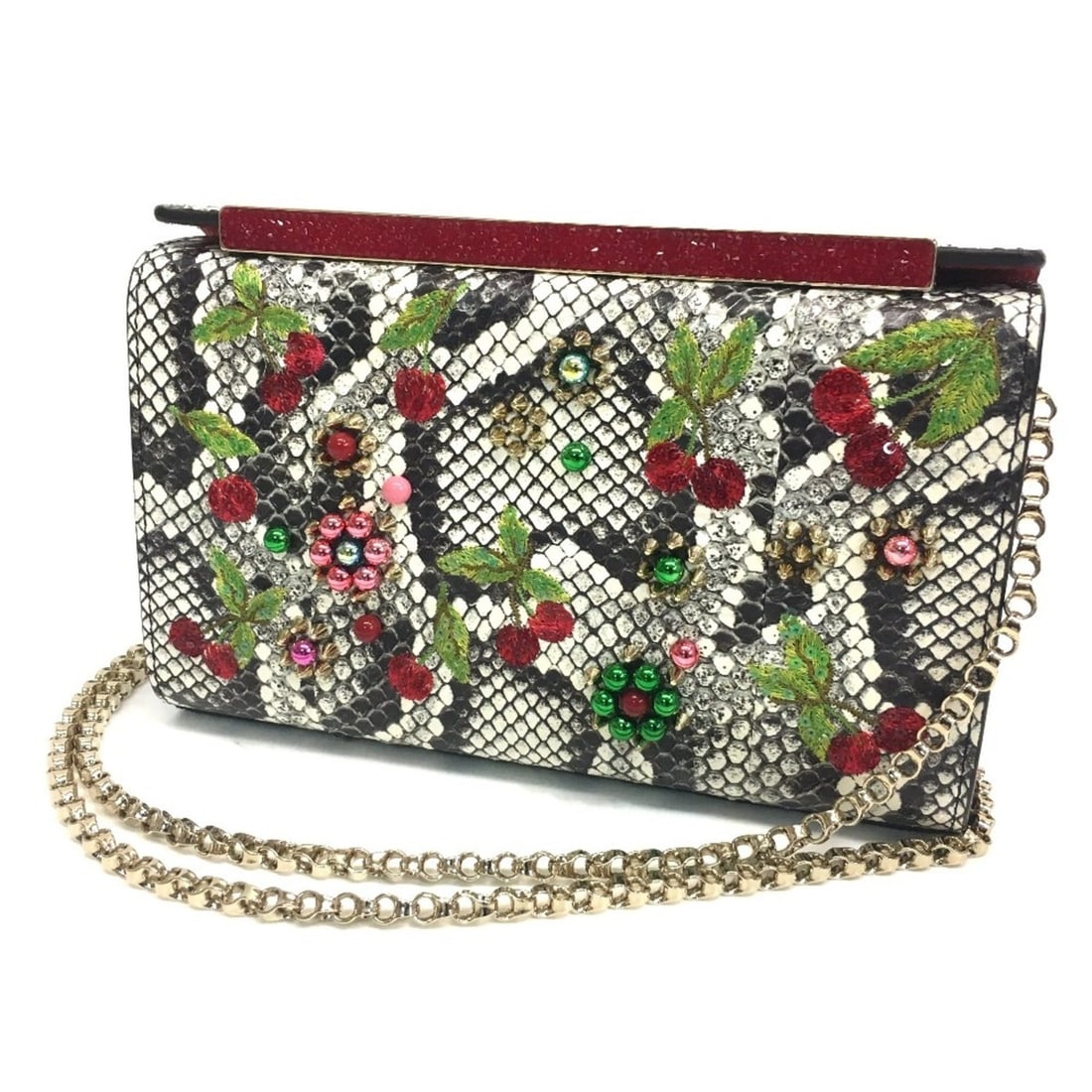Christian Louboutin Cherry Pattern Studded Bag Chain Shoulder Leather Women's Multicolor White: --- Catalog ---Category: SizeSize (HxWxD): 11.9cm x 8.1cm x 4cm / 4.68'' x 3.18'' x 1.57''Category: DesignType: Shoulder bagColor: Multi-color, Red color, WhiteGender: WomenMaterial: Leather Category: