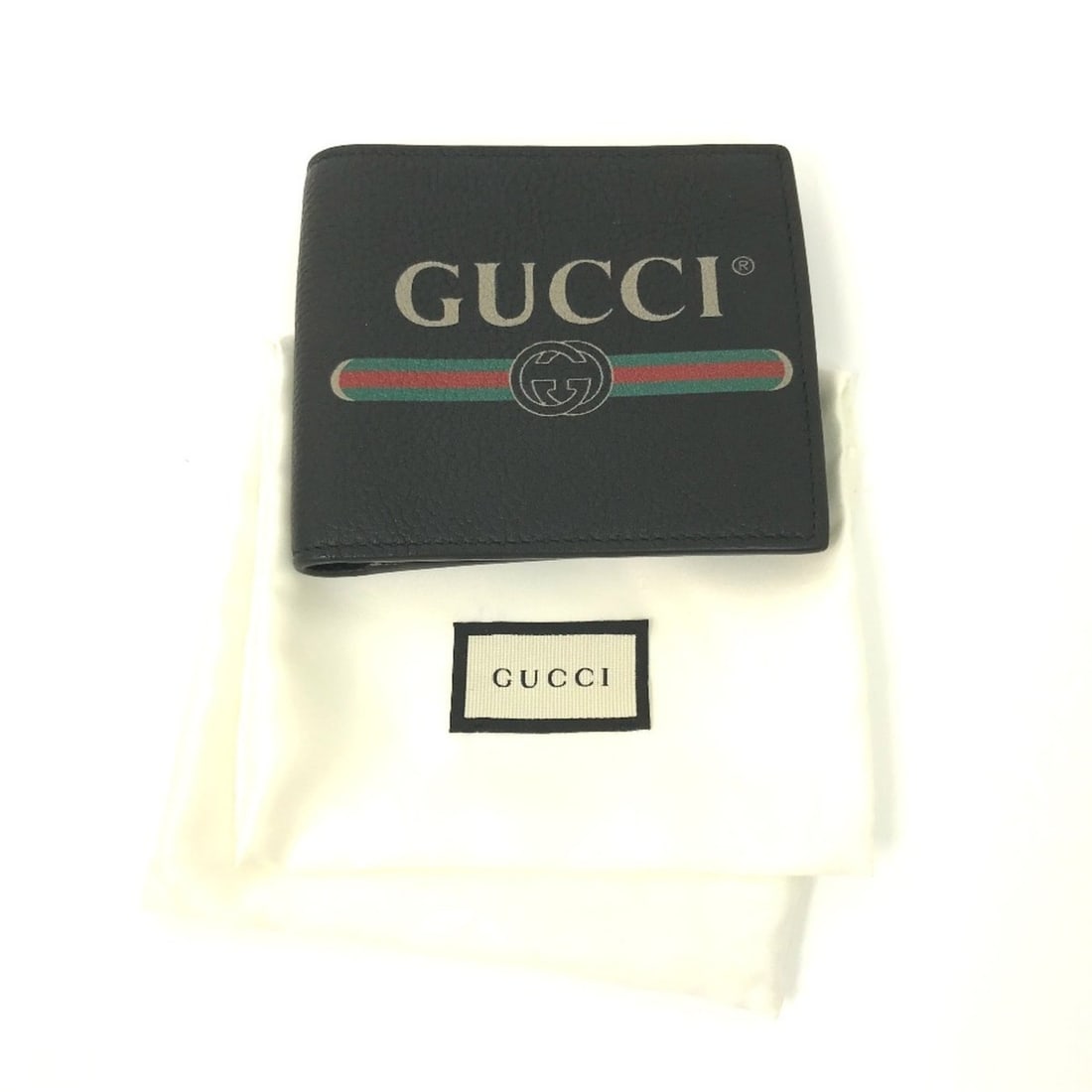 GUCCI 496316 Printed Compact Wallet Bi-fold Leather Men's Black E-240626-5 (1 of 13)