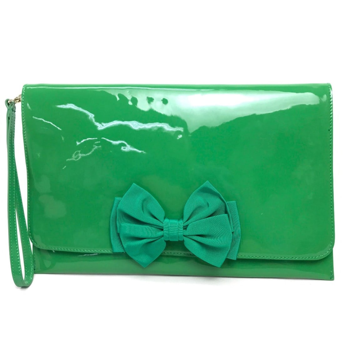 VALENTINO Red Valentino Patent Leather Clutch Bag with Strap, Green, for Women: --- Catalog ---Category: SizeSize (HxWxD): 20cm x 32cm / 7.87'' x 12.59''Category: DesignType: Clutch bagColor: GreenGender: WomenMaterial: Patent leather Inner Pocket: Zipper pocket 1Category: Genera
