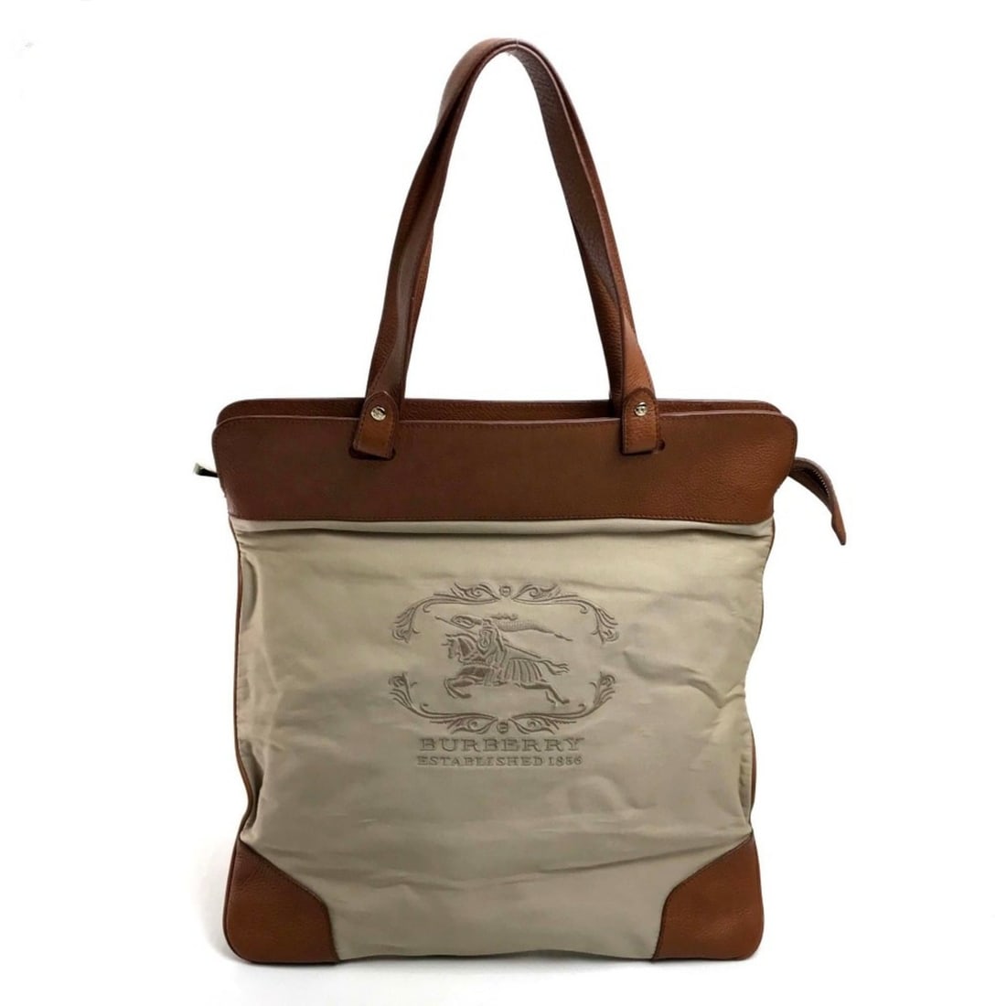 BURBERRY Shoulder Tote Bag Canvas Leather Beige Men's Women's: --- Catalog ---Category: SizeSize (HxWxD): 40cm x 39cm x 1.5cm / 15.74'' x 15.35'' x 0.59''Category: DesignType: Tote bagColor: Beige, BrownGender: Men,WomenMaterial: Canvas , Leather Category: Genera
