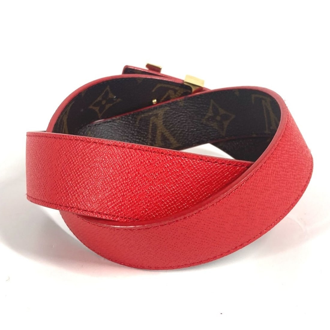 LOUIS VUITTON M0322W Monogram Belt LV Initial 30MM Reversible Canvas Women's Rouge Brown G-240810-56: --- Catalog ---Category: SizeLength: 74cm - 83.5cm / 29.13'' - 32.87''Category: DesignType: Standard beltColor: Brown, Red colorGender: WomenMaterial (Strap): Monogram , Canvas Category: GeneralBrand: