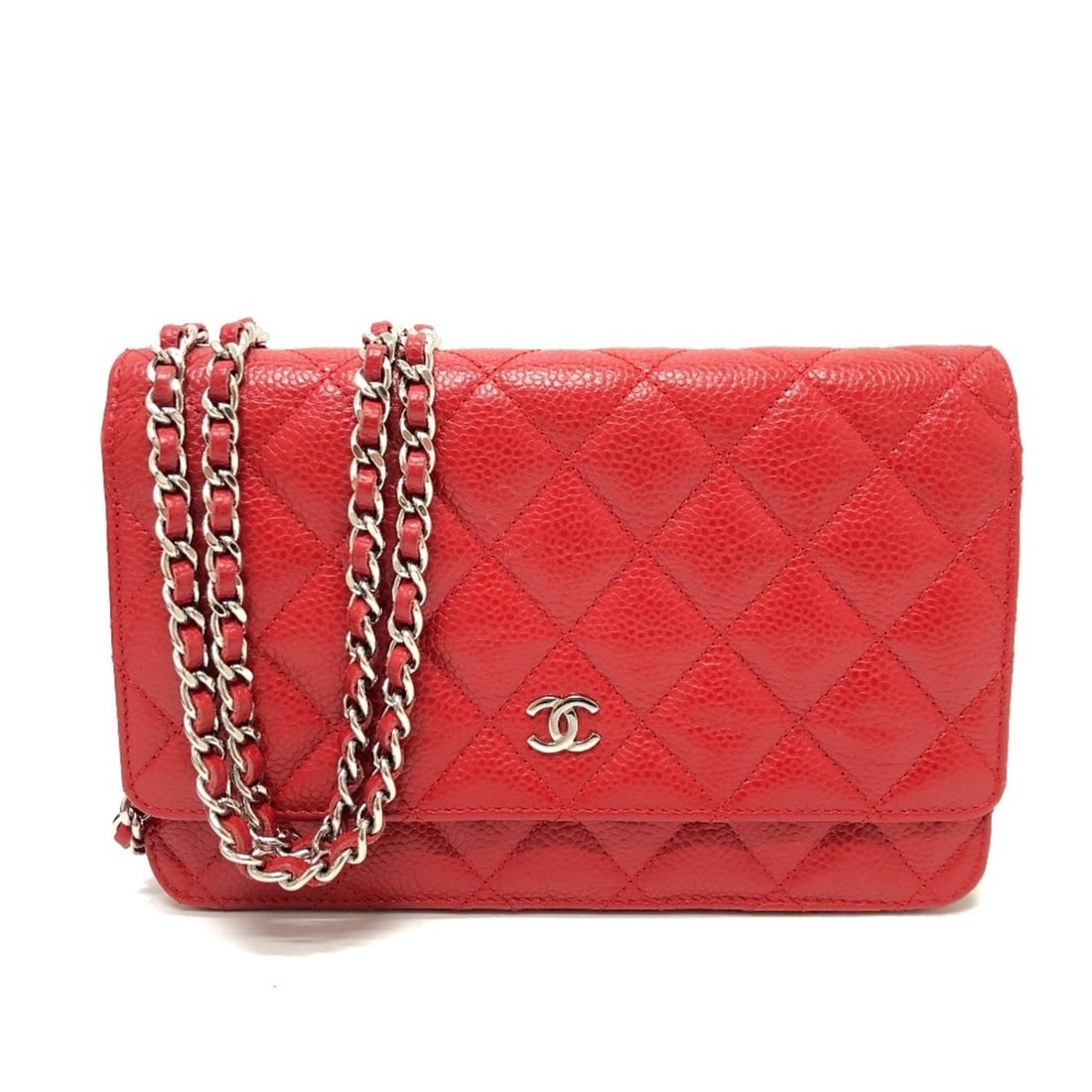 CHANEL AP0250 CC Coco Mark Classic Chain Wallet Bag Shoulder Caviar Skin Women's Red (1 of 13)