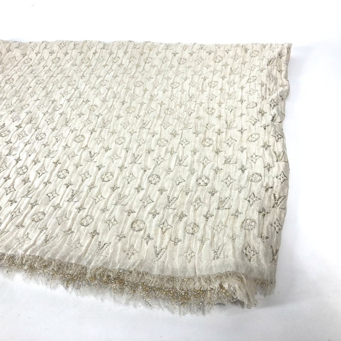 LOUIS VUITTON M73939 Monogram Lame Etoile So Glitter Scarf Shawl Stole Silk Polyester Women's Ivory (1 of 14)