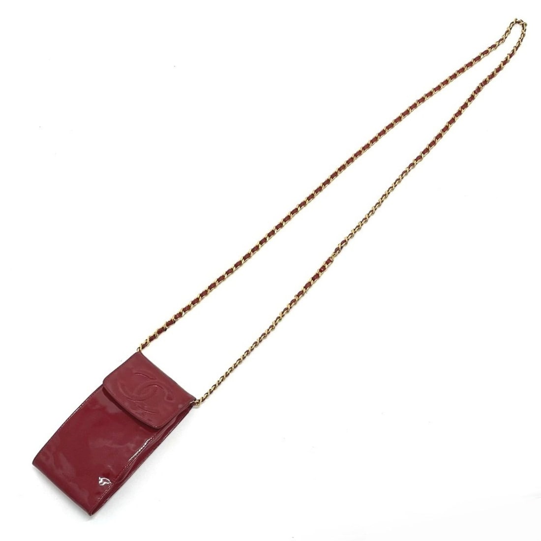 CHANEL CC Coco Mark Chain Pochette Pouch Shoulder Bag Patent Leather Women's Red O-210525-3: --- Catalog ---Category: SizeSize (HxWxD): 17cm x 8.5cm x 1.5cm / 6.69'' x 3.34'' x 0.59''Strap Length: 128cm / 50.39''Category: DesignType: Pochette, Pouch, Shoulder bagColor: Red colorGender: WomenC