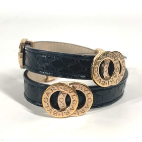 BVLGARI Bulgari Double Coiled Layer Bracelet Leather Women's Black OT-240917-44