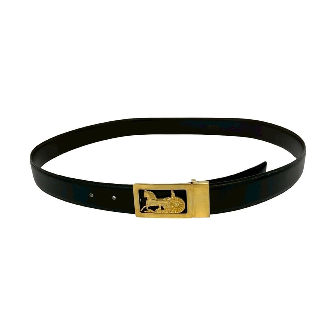 CELINE Horse Carriage Logo Buckle Leather Belt, Black, 26847 (1 of 5)