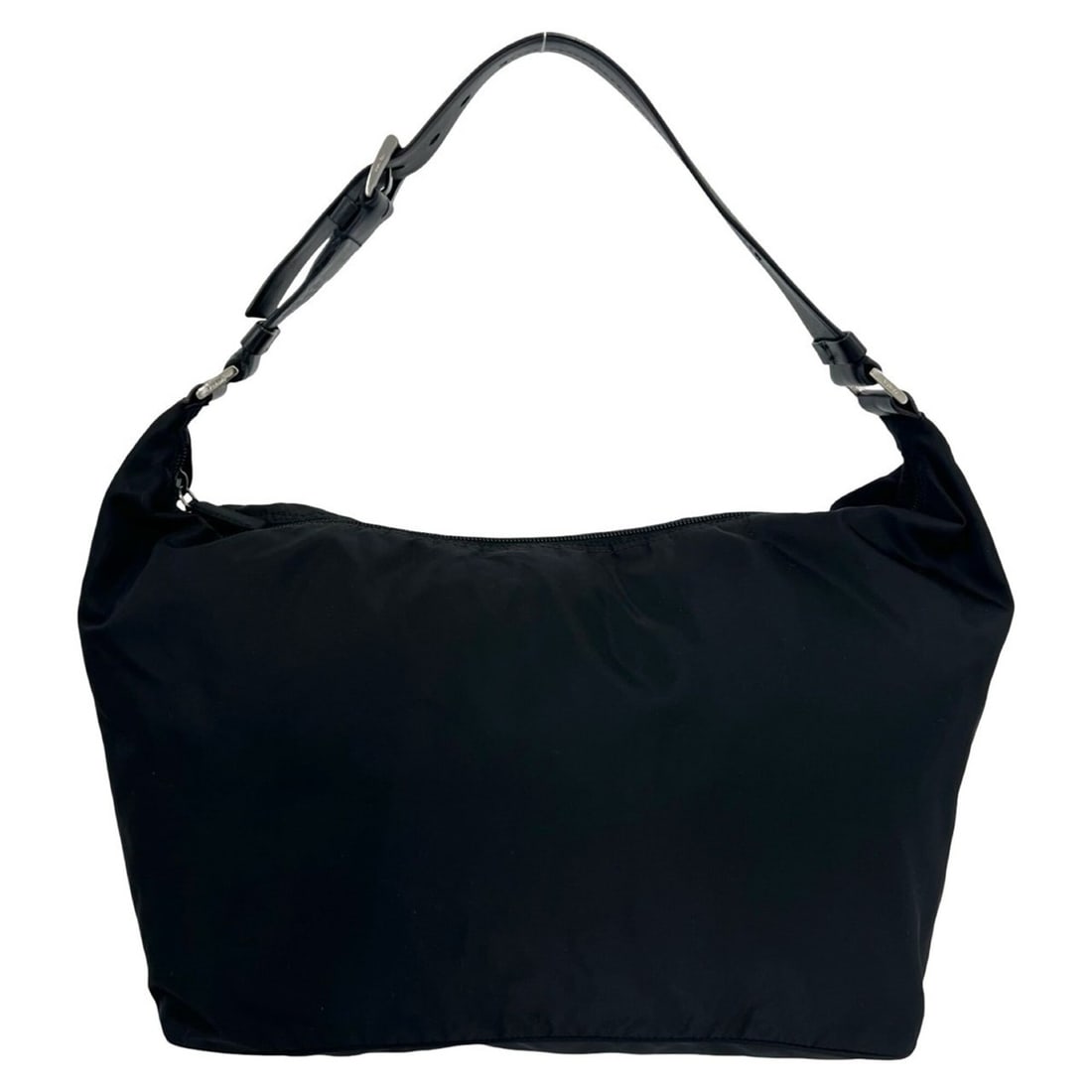 PRADA Triangle Logo Plate Hardware Nylon Leather Semi One Shoulder Bag Tote Black 18514: --- Catalog ---Category: SizeSize (HxWxD): 20.5cm x 32cm x 20cm / 8.07'' x 12.59'' x 7.87''Category: DesignType: Shoulder bag, Tote bagColor: BlackGender: WomenMaterial: Nylon , Leather Category: Gene