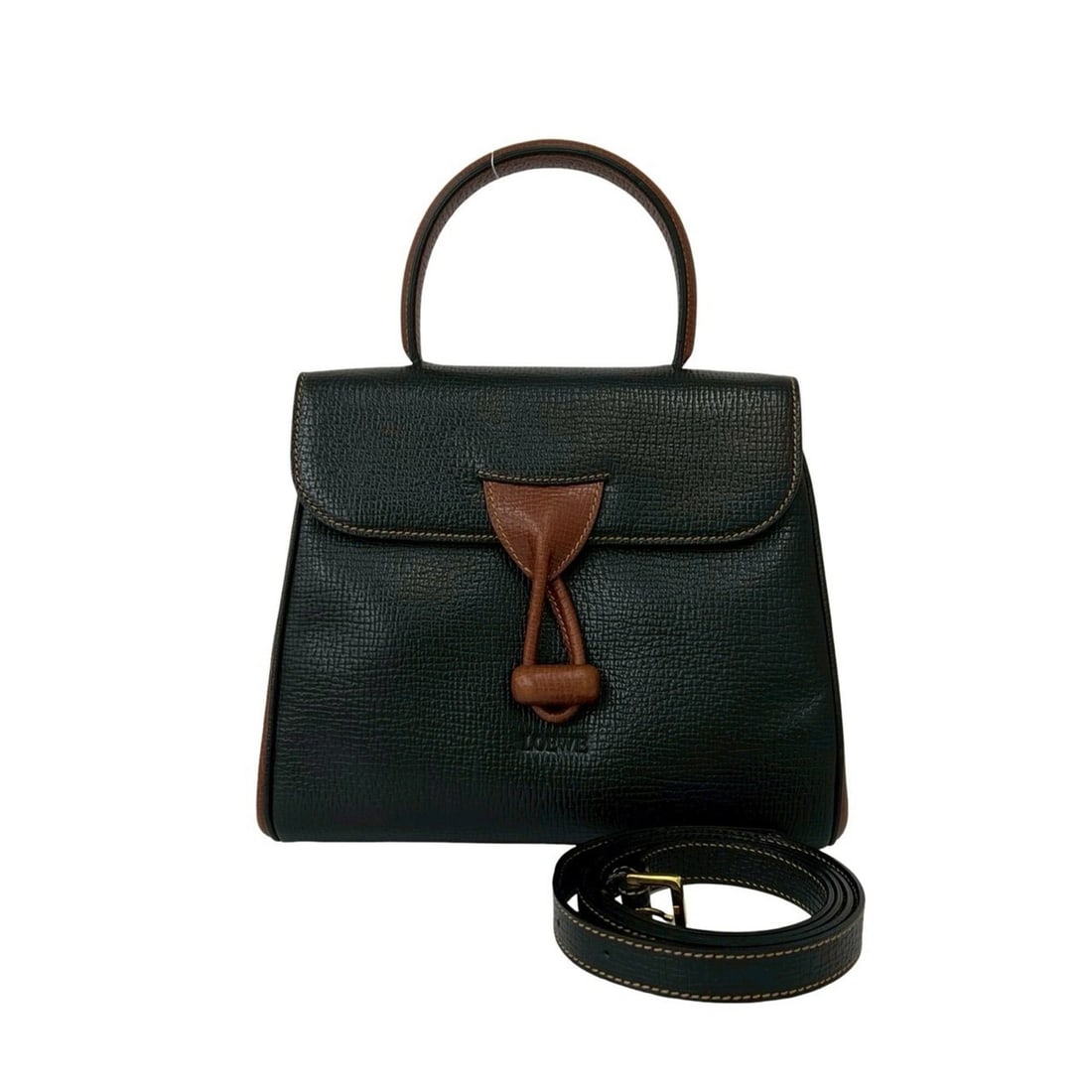 LOEWE Vintage Logo Embossed Leather 2-Way Handbag/Shoulder Bag, Black/Brown, 74583: --- Catalog ---Category: SizeSize (HxWxD): 23cm x 27.5cm x 10cm / 9.05'' x 10.82'' x 3.93''Category: DesignType: Handbag, Shoulder bagColor: Black, BrownGender: WomenMaterial: Leather Category: Genera