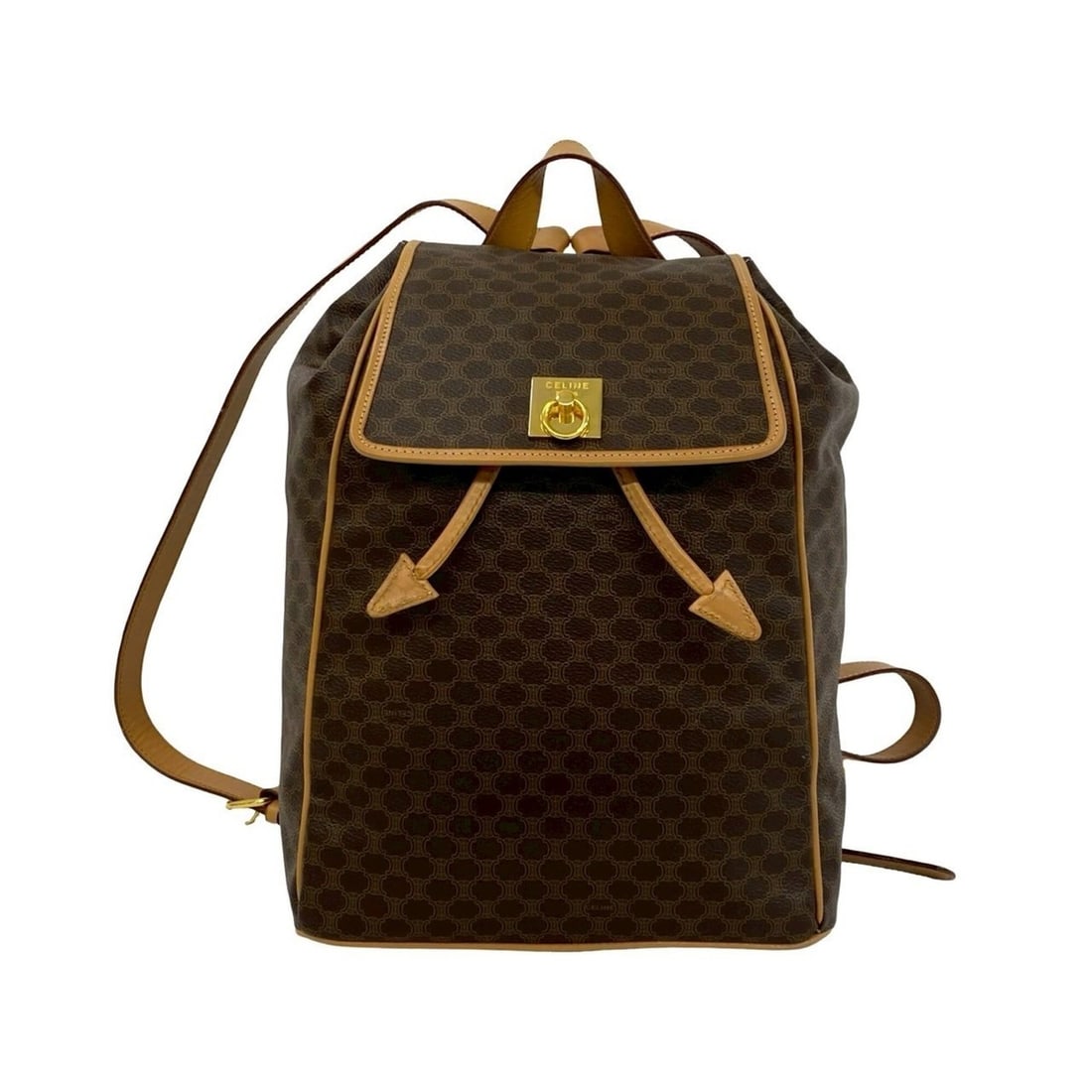CELINE Vintage Ring Hardware Macadam Pattern Leather Backpack Daypack Brown 48767: --- Catalog ---Category: SizeSize (HxWxD): 36cm x 25cm x 14.5cm / 14.17'' x 9.84'' x 5.7''Category: DesignType: BackpackColor: BrownGender: WomenMaterial: PVC , Leather Category: GeneralBrand: Celine-