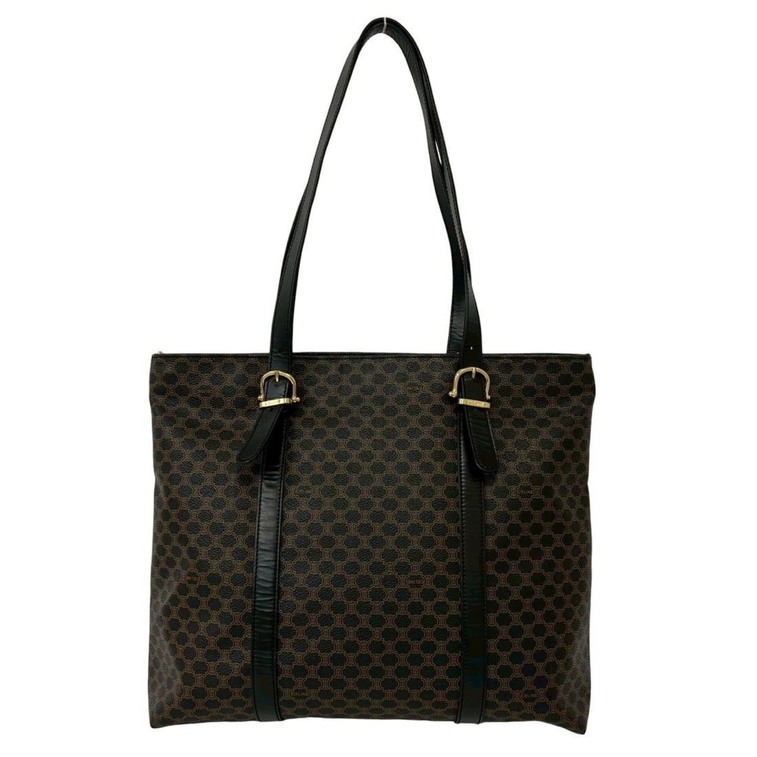 CELINE Macadam Blazon Triomphe Logo Pattern Leather Tote Bag Handbag Black Brown 39882: --- Catalog ---Category: SizeSize (HxWxD): 29cm x 36cm x 10.5cm / 11.41'' x 14.17'' x 4.13''Category: DesignType: Handbag, Tote bagColor: Black, BrownGender: WomenMaterial: Leather , PVC Category: Gen