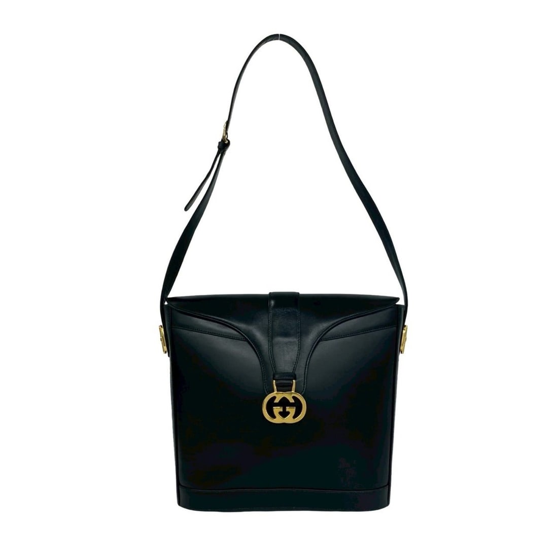 GUCCI Vintage Sherry Line GG Logo Leather Semi-Shoulder Bag, Black, 97073: --- Catalog ---Category: SizeSize (HxWxD): 27cm x 28cm x 8.5cm / 10.62'' x 11.02'' x 3.34''Category: DesignType: Shoulder bagColor: Black, Green, Red colorGender: WomenMaterial: Leather Category: Gene