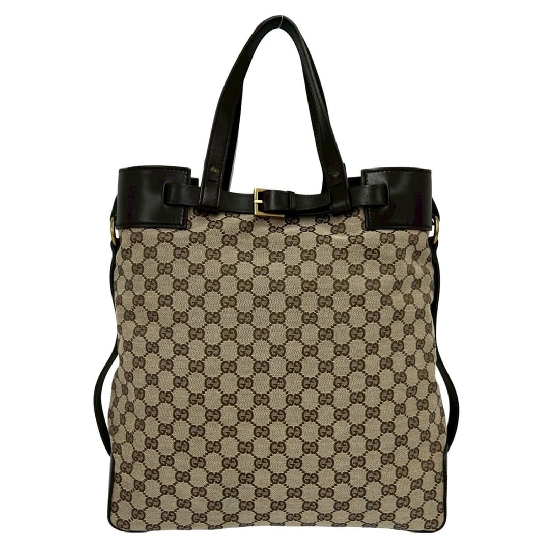 GUCCI logo hardware GG pattern canvas leather genuine tote bag semi shoulder handbag brown 59507 (1 of 10)
