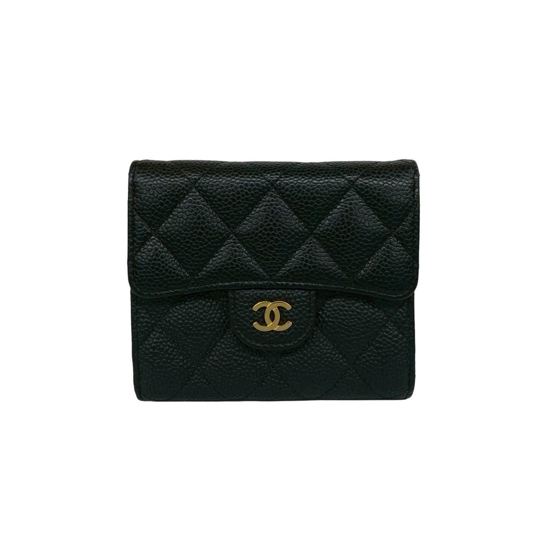 CHANEL Matelassé Coco Mark Caviar Leather Tri-fold Wallet Black 32208: --- Catalog ---Category: SizeSize (HxWxD): 10cm x 11.5cm x 2.5cm / 3.93'' x 4.52'' x 0.98''Category: DesignType: Wallet (tri-fold)Color: BlackGender: WomenMaterial: Grained Calfskin Category: GeneralB