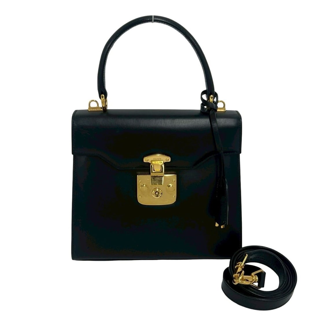 GUCCI Old Gucci Vintage Lady Lock Leather 2-way Handbag/Shoulder Bag Black 94132 (1 of 10)