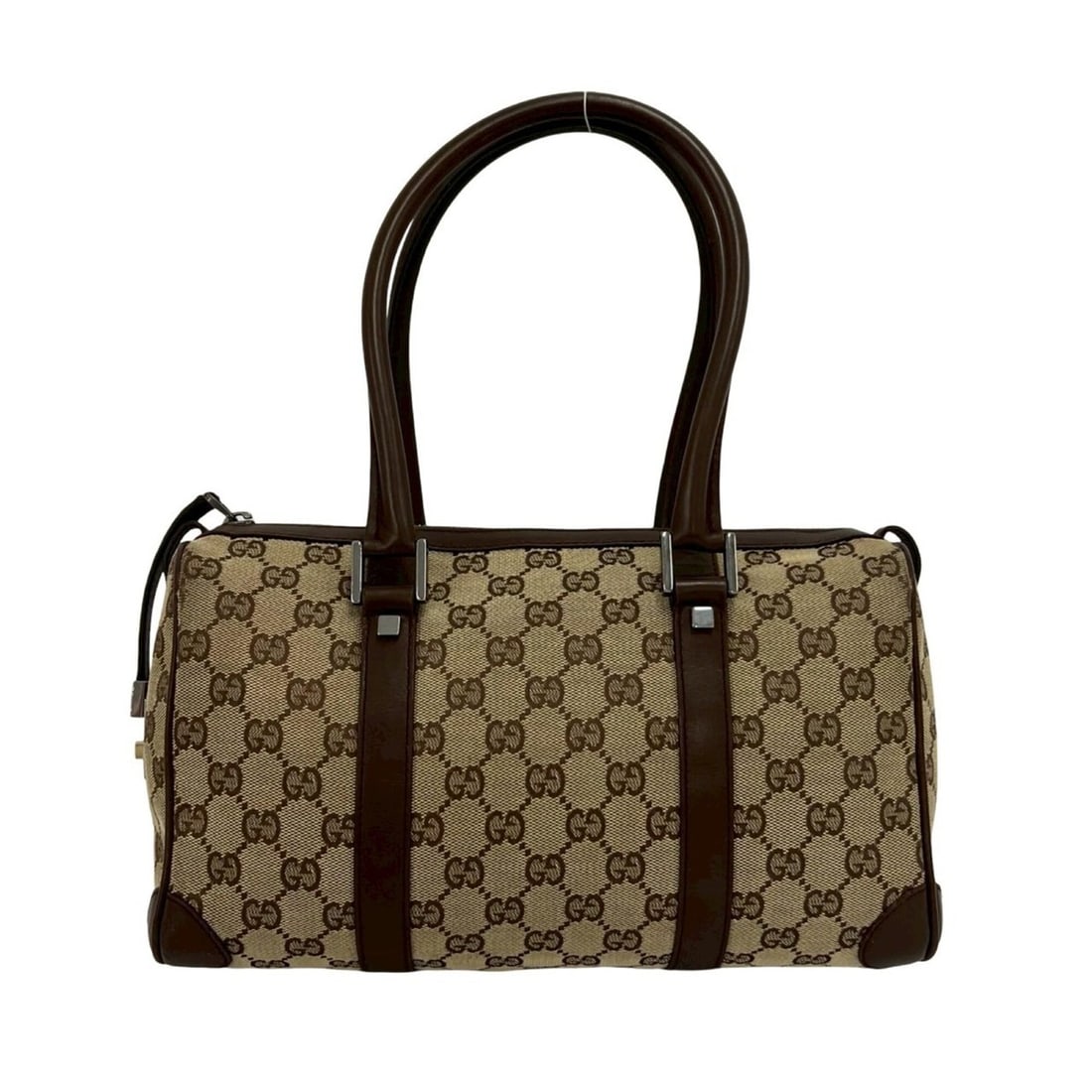 GUCCI GG pattern logo hardware canvas leather genuine handbag mini Boston bag tote brown 45326 (1 of 10)