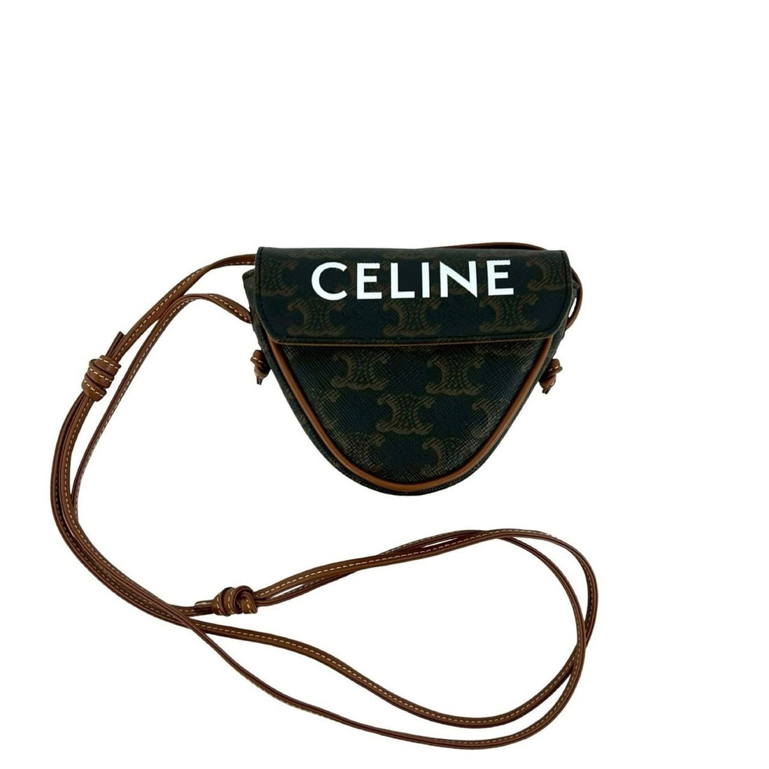 CELINE Triomphe Triangle Bag, Leather Mini Shoulder Pouch, Brown 05101: --- Catalog ---Category: SizeSize (HxWxD): 10cm x 14cm x 3cm / 3.93'' x 5.51'' x 1.18''Category: DesignType: Pochette, Shoulder bagColor: BrownGender: WomenMaterial: Leather , PVC Category: GeneralBra