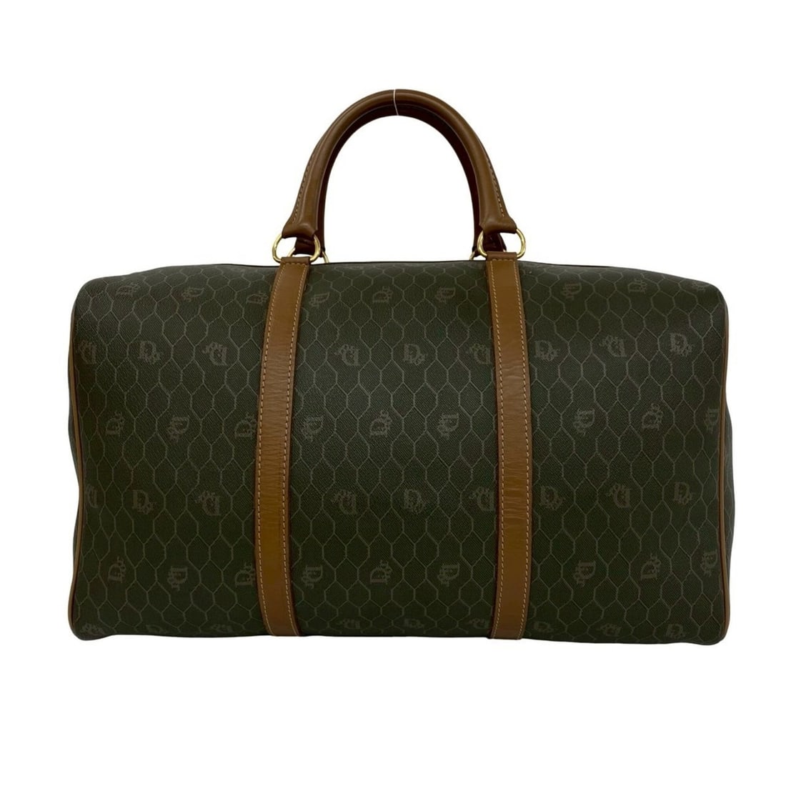 Christian Dior Vintage Honeycomb Pattern Leather Boston Bag Travel Khaki 56755 (1 of 9)