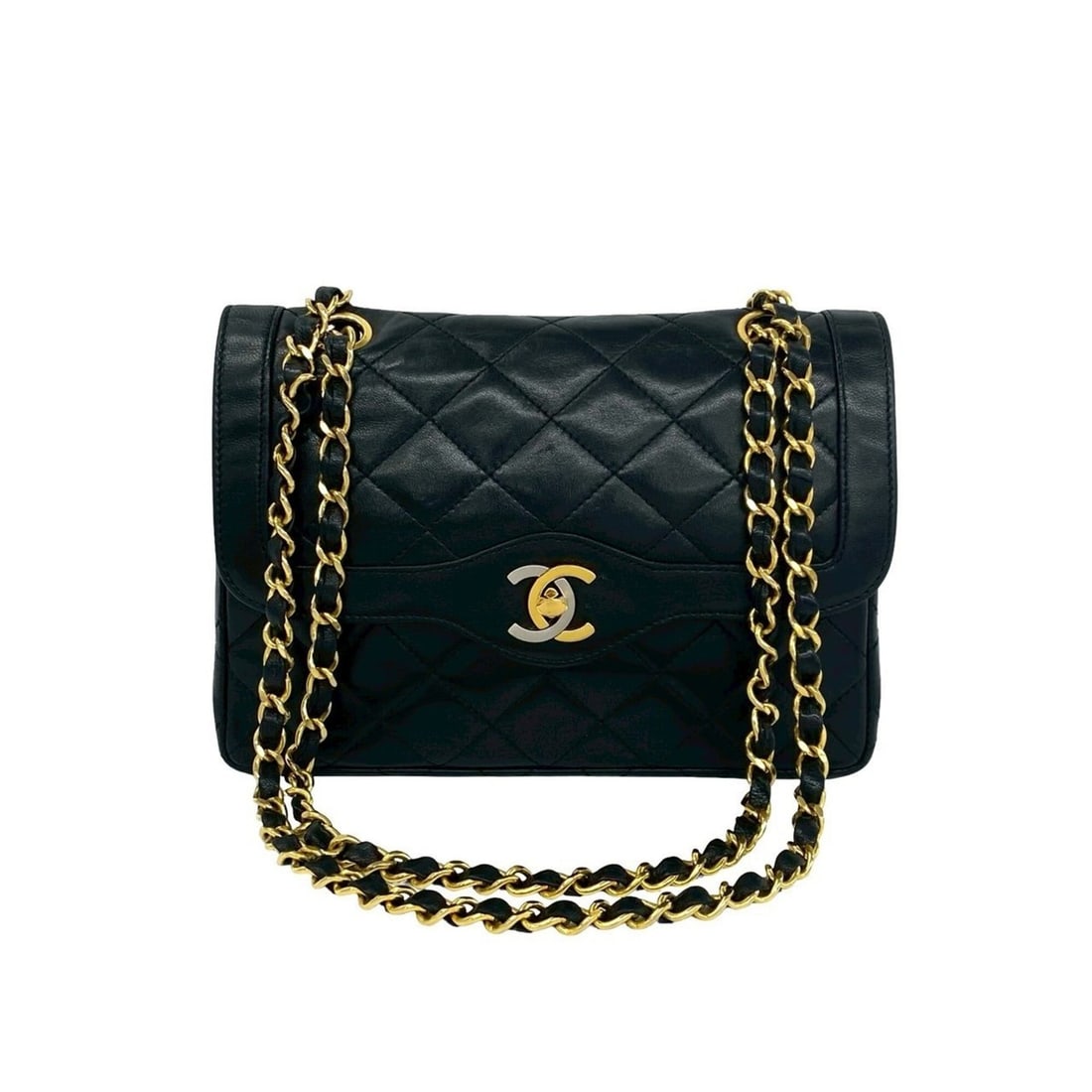 CHANEL Matelassé Coco Mark Double Flap Lambskin Shoulder Bag Black 713-2: --- Catalog ---Category: SizeSize (HxWxD): 15cm x 21cm x 5.5cm / 5.9'' x 8.26'' x 2.16''Category: DesignType: Shoulder bagColor: BlackGender: WomenMaterial: Leather Leather/Fur Type: LambskinCategory: