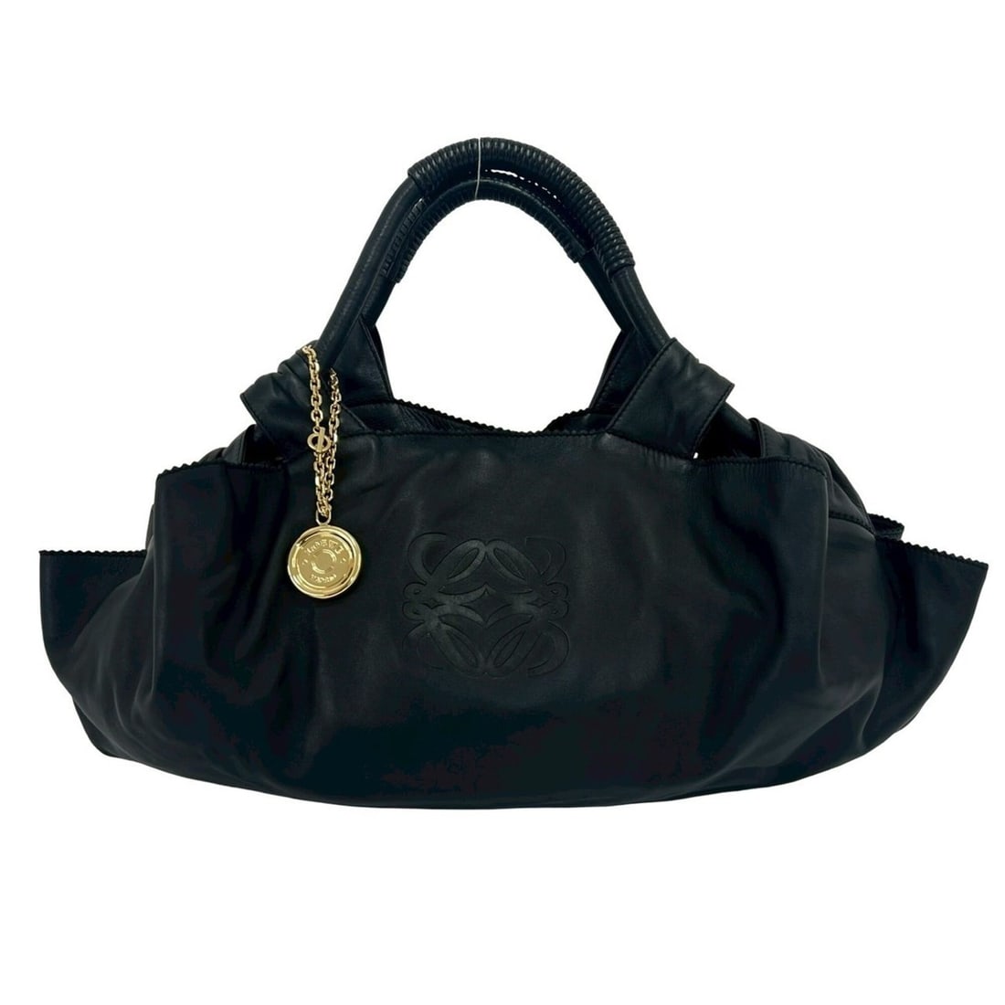 LOEWE Nappa Isle Anagram Logo Leather Tote Bag, Semi-Shoulder Handbag, Black 38897: --- Catalog ---Category: SizeSize (HxWxD): 19cm x 41cm x 15cm / 7.48'' x 16.14'' x 5.9''Category: DesignType: Handbag, Shoulder bag, Tote bagColor: BlackGender: WomenMaterial: Leather Category: Genera