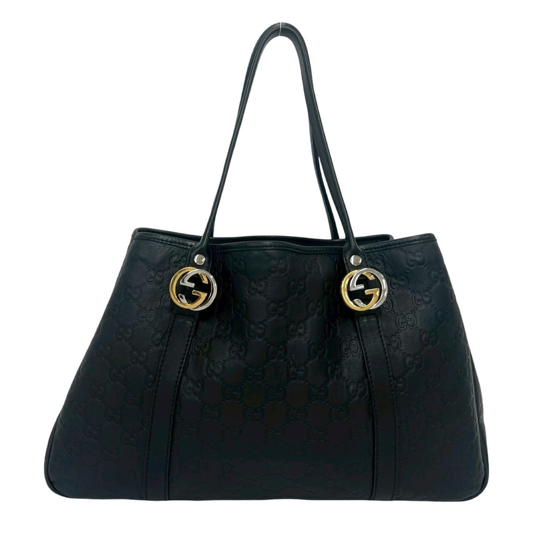 GUCCI Guccissima GG Logo Hardware Stamped Leather Tote Bag Semi Shoulder Handbag Black 32934 (1 of 10)