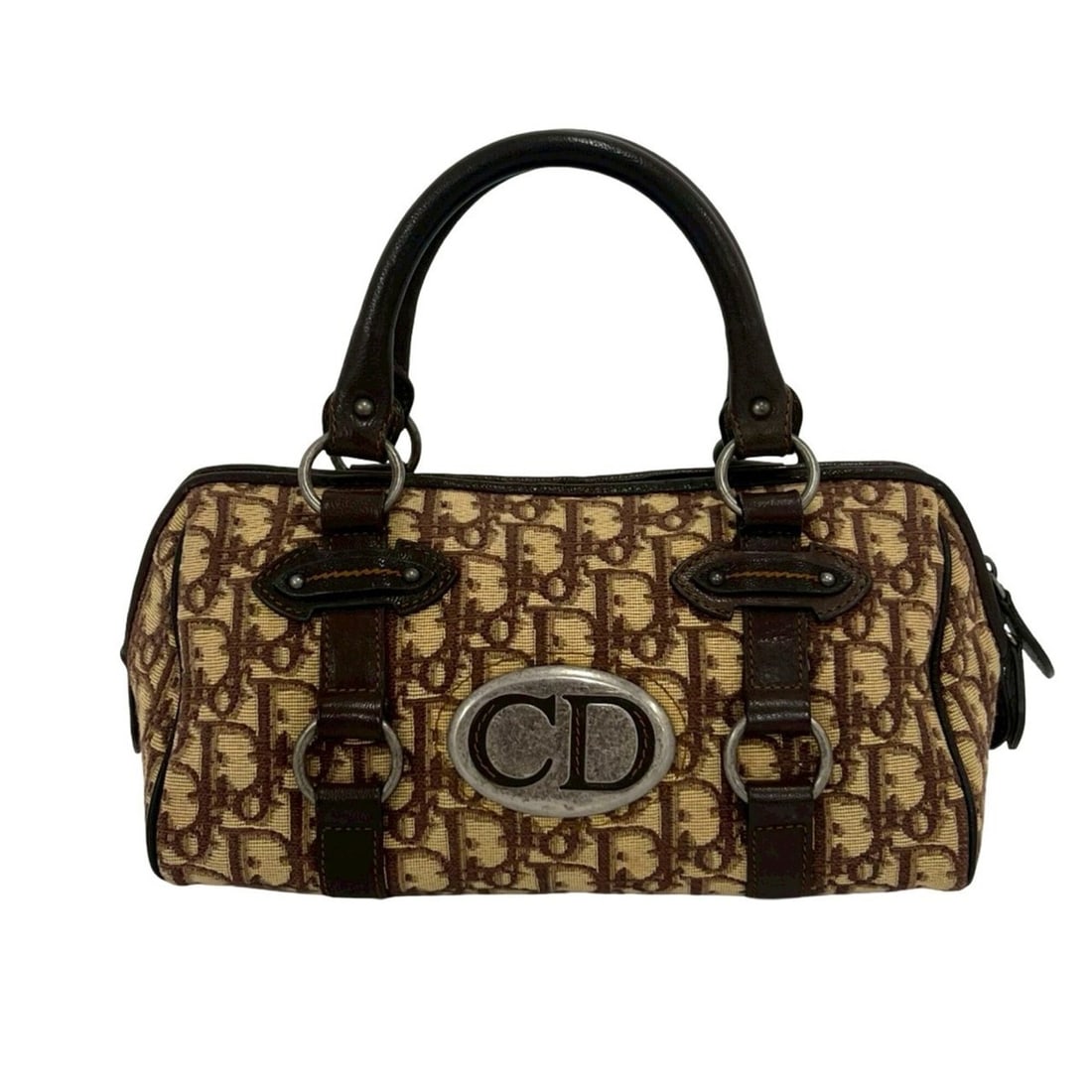 Christian Dior Trotter pattern CD logo hardware canvas leather genuine handbag mini Boston bag brown: --- Catalog ---Category: SizeSize (HxWxD): 13cm x 26.5cm x 12.5cm / 5.11'' x 10.43'' x 4.92''Category: DesignType: Boston bag, HandbagColor: BrownGender: WomenMaterial: Canvas , Leather Category: Gene