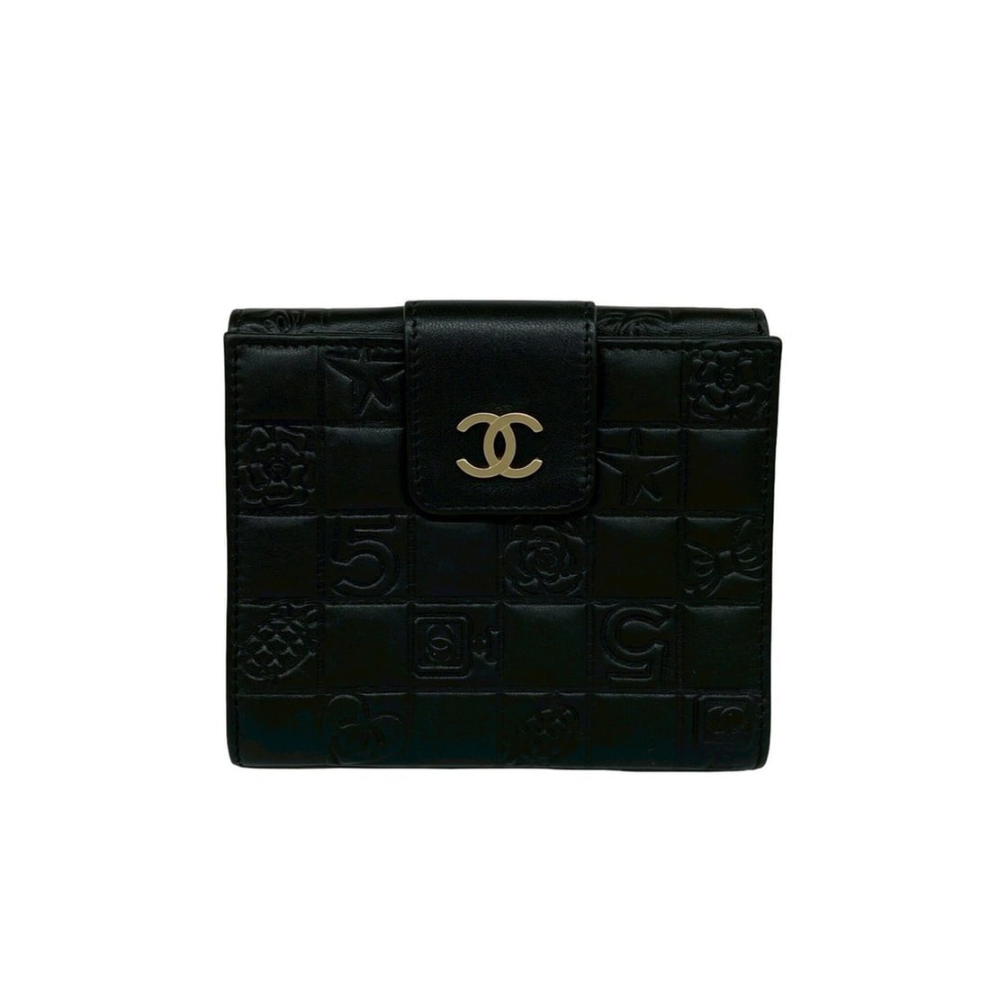 CHANEL Chanel Icon Coco Mark Hardware Lambskin Bi-fold Wallet Mini Black 35148: --- Catalog ---Category: SizeSize (HxWxD): 10cm x 12cm x 2cm / 3.93'' x 4.72'' x 0.78''Category: DesignType: Wallet (bi-fold)Color: BlackGender: WomenMaterial: Leather Leather/Fur Type: LambskinCatego